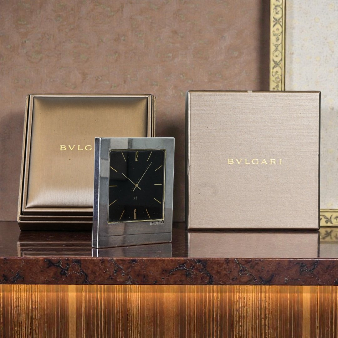 Bvlgari - Sterling Silver Table Clock - Italy, 1990s-photo-3